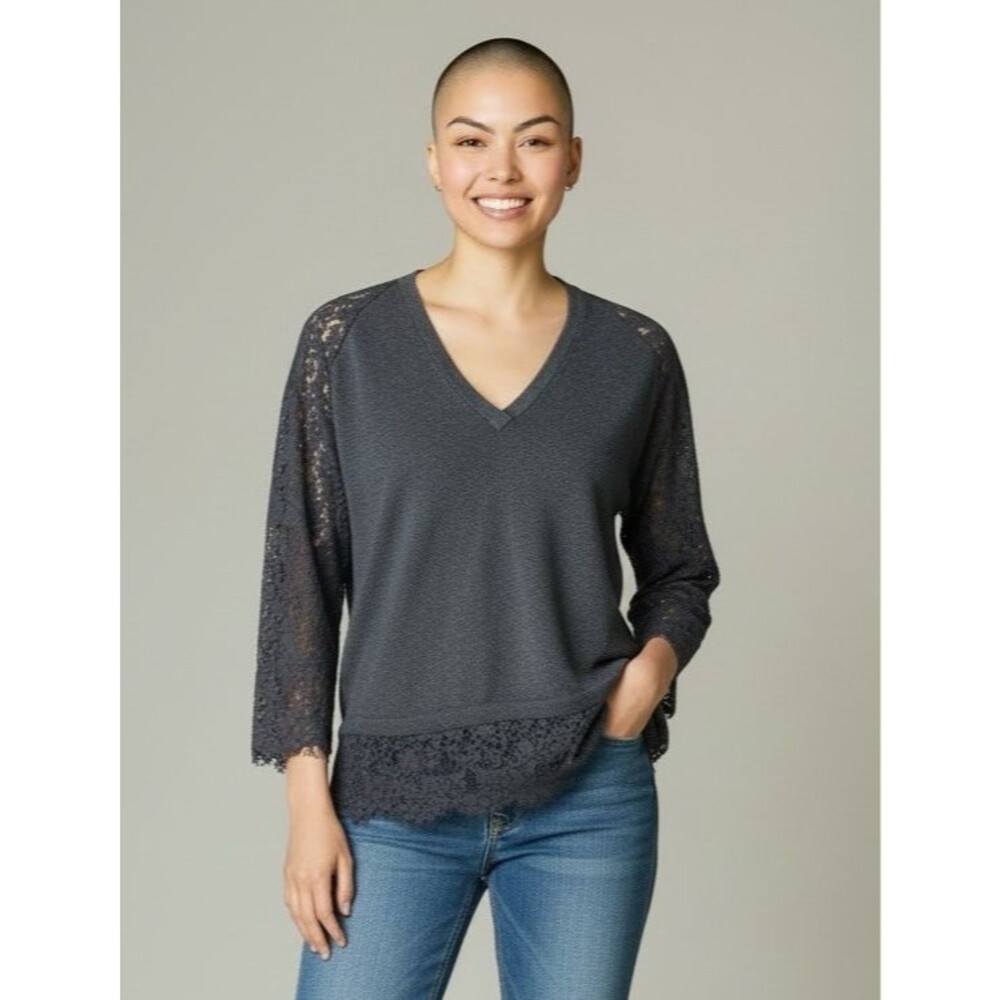 Wrap London NEW black v-neck 3/4 sleeve boho lace 100% cotton size US 2